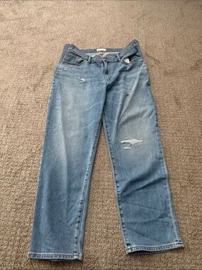 Hatch Women's Light Blue Boyfriend Jeans with Distressed Detail